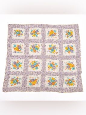 Vintage Multicolor Floral Silk Square Scarf Accessory Retro Boho Lightweight